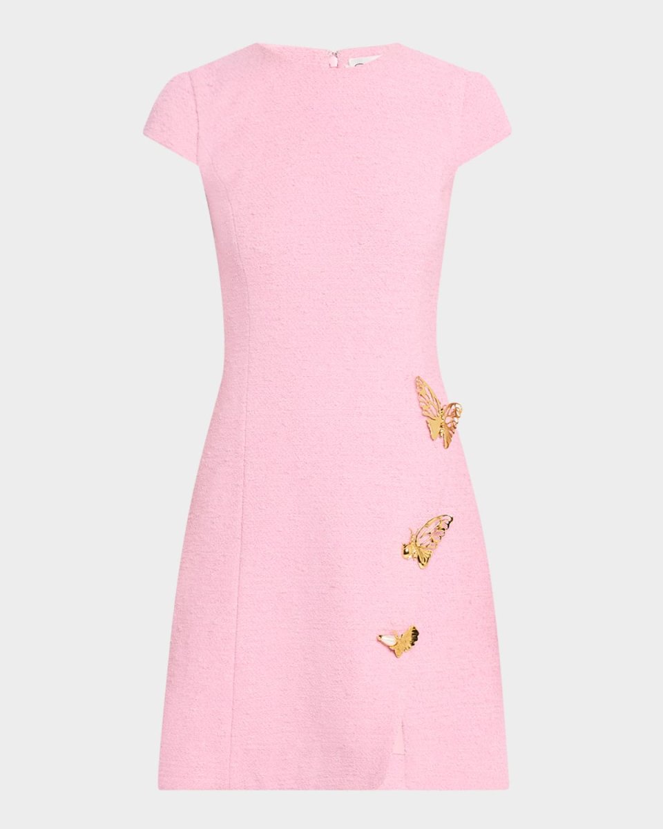 Cap-Sleeve Butterfly-Slit Tweed Mini Dress